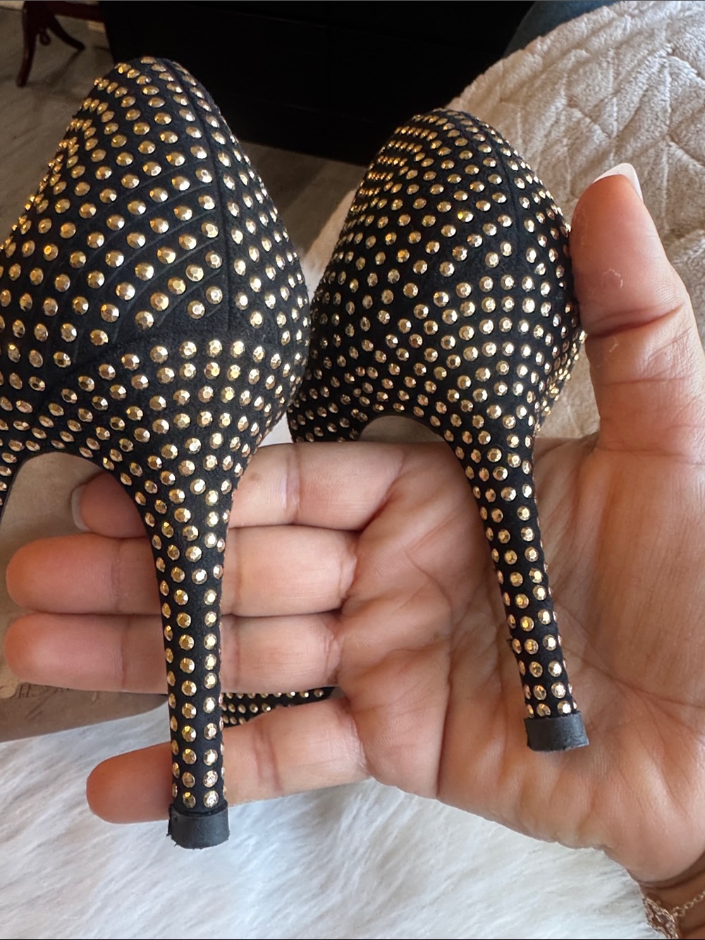 Jimmy Choo Black & Gold Studded Pointed D'Orsay Heels - Picture 2 of 4